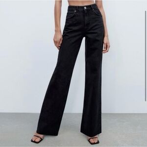 Zara High Rise Wide Leg Black Jeans